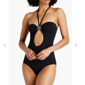Dodo Bar OR Whitney crystal-embellished halterneck swimsuit in size S.